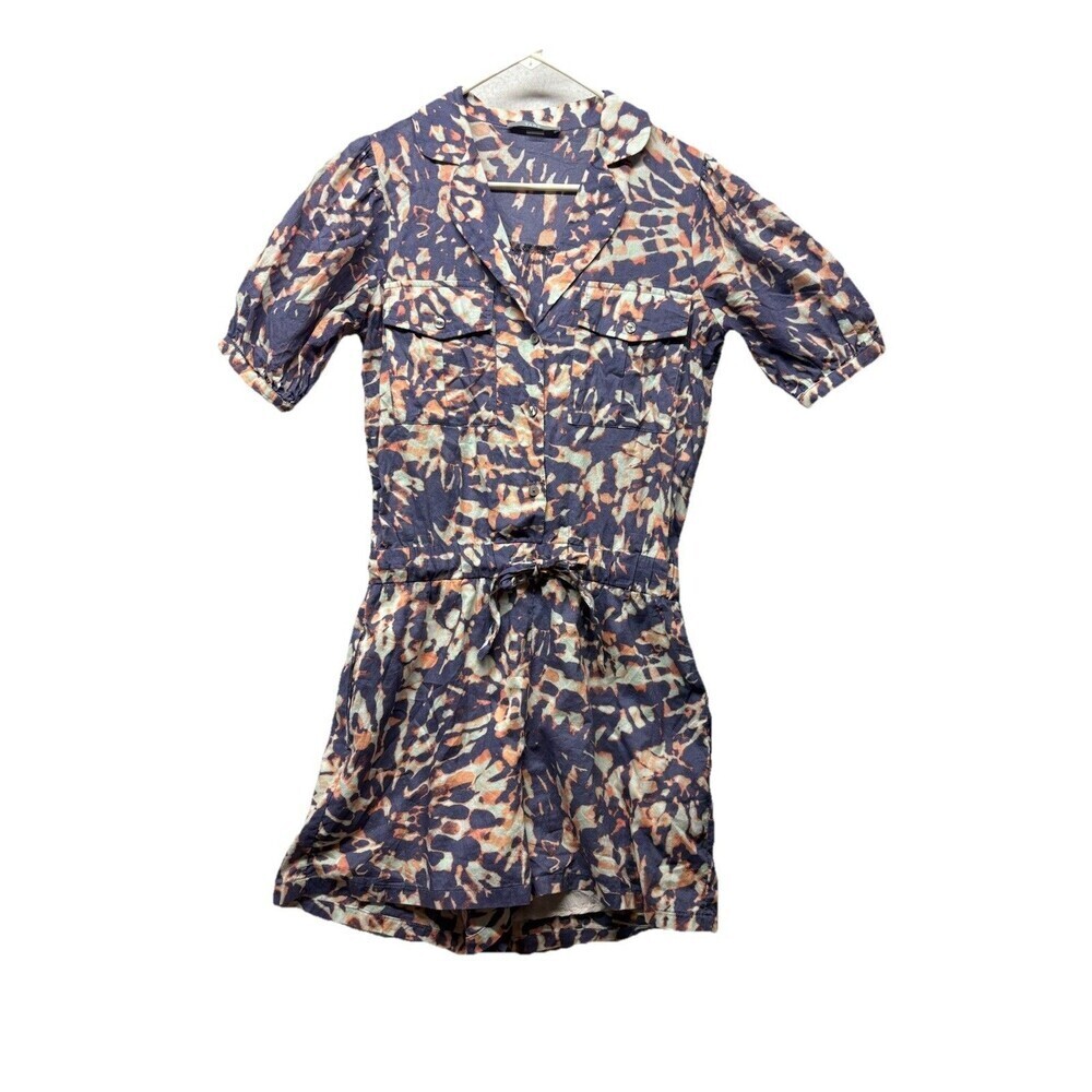 Tart Womens Collared Button Up Short Sleeve Romper Blue Size S Organic Cotton